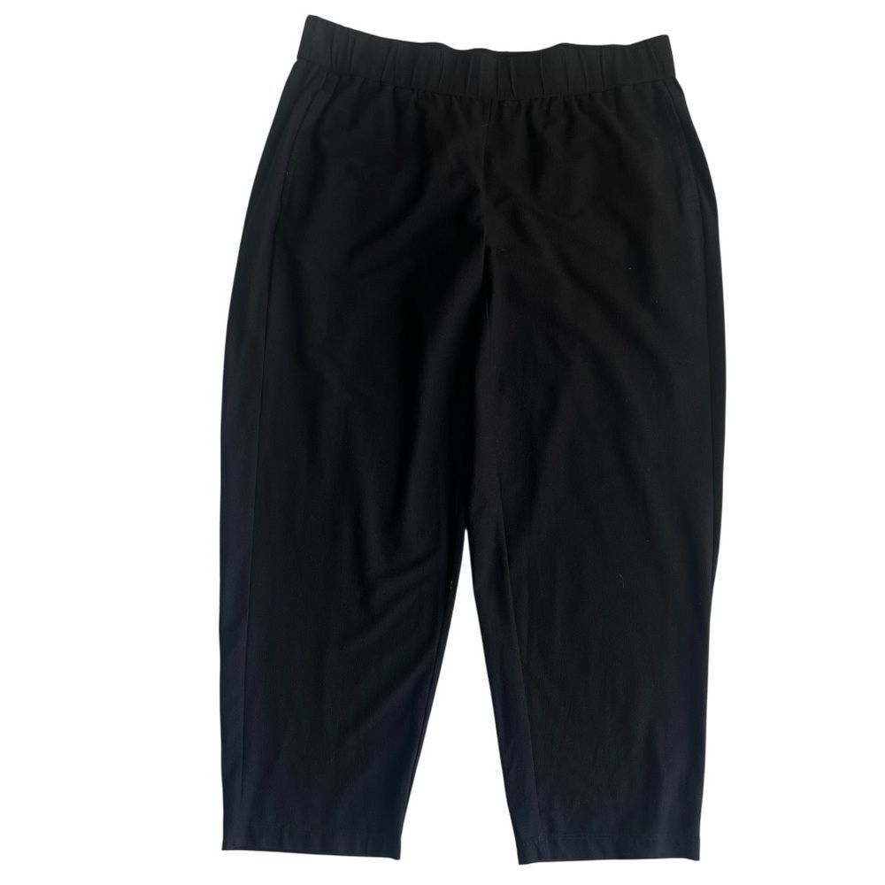 EILEEN FISHER Black Viscose Stretch Travel Elastic High Waist Ankle Pants sz M